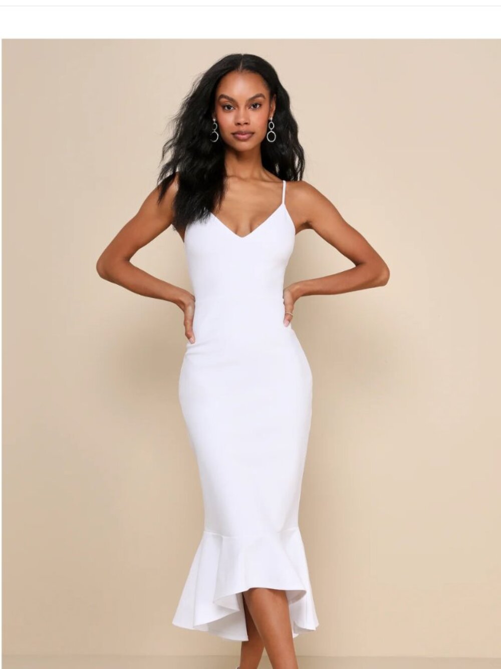 Lulus White Bodycon Trumpet Hem Midi